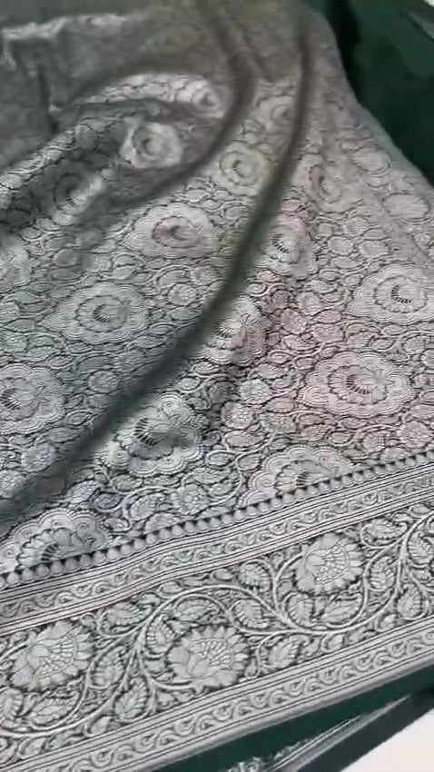 Bottle Green Banarasi Mashru Soft Silk Saree