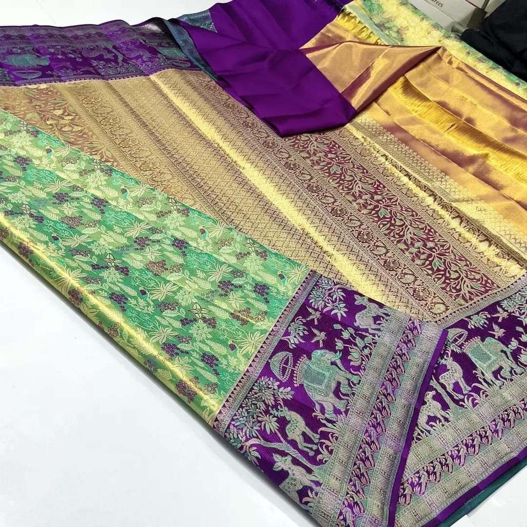 Green Kanchipuram Handloom Tissue Brocade 1G Gold Bridal Saree