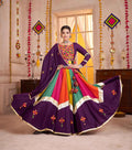 Purple Multi Color Mirror & Thread Work Navratri Lehenga
