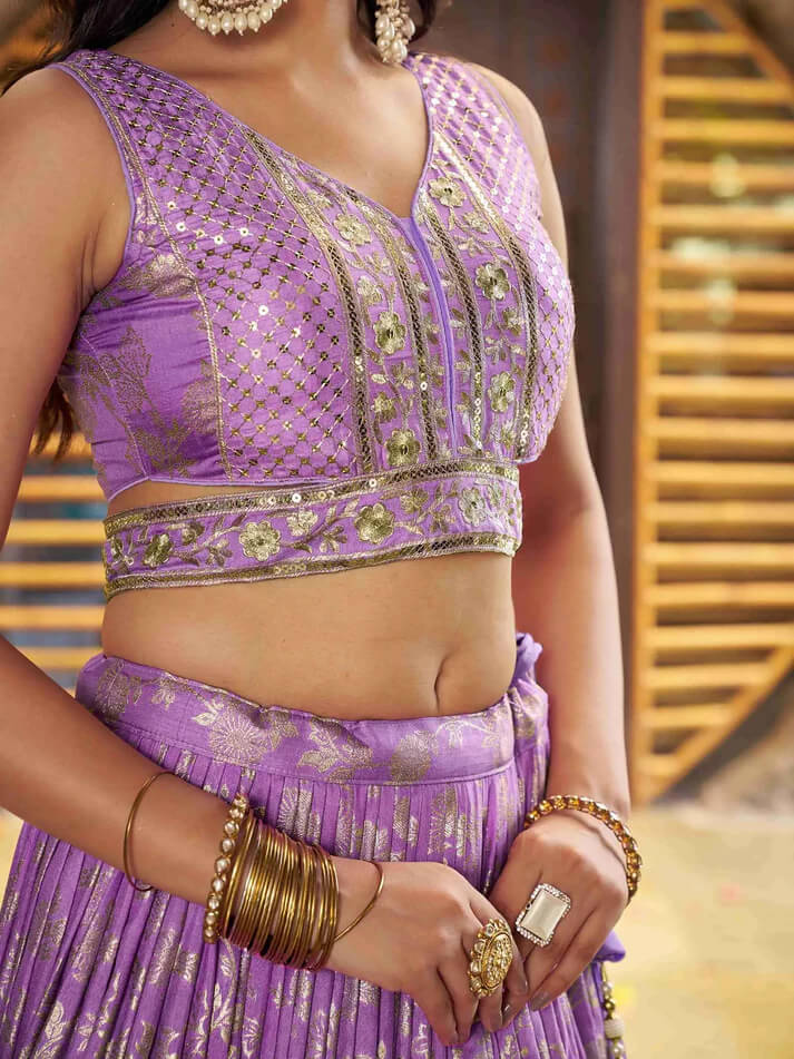 Lavender Jacquard Lehenga with Zari & Sequins Work