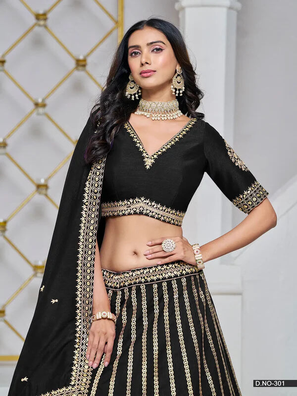 Black Art Silk Lehenga Choli with Thread & Sequins Work