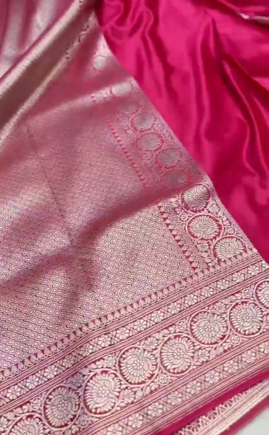 Hot Pink Banarasi Mashru Soft Silk Saree