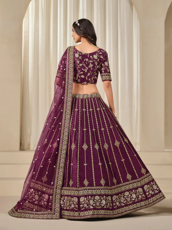 Dusty Wine Art Silk Lehenga Choli with Sequins Embroidery