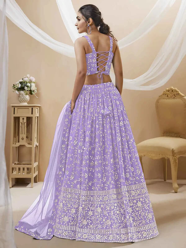 Lavender Georgette Lehenga with Sequins & Zari Work