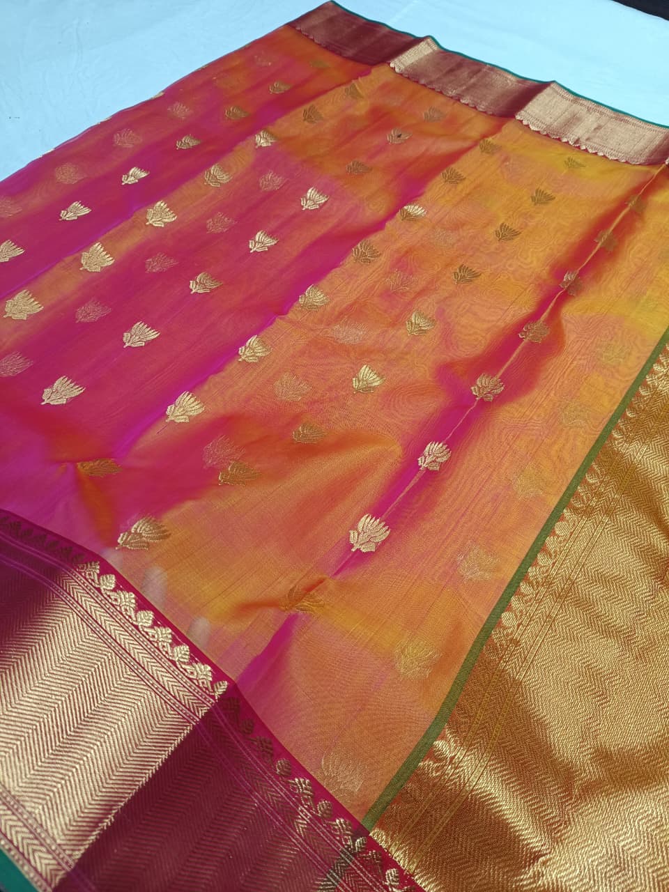Dual Tone Rani Pink Chanderi Handloom Katan Silk Saree