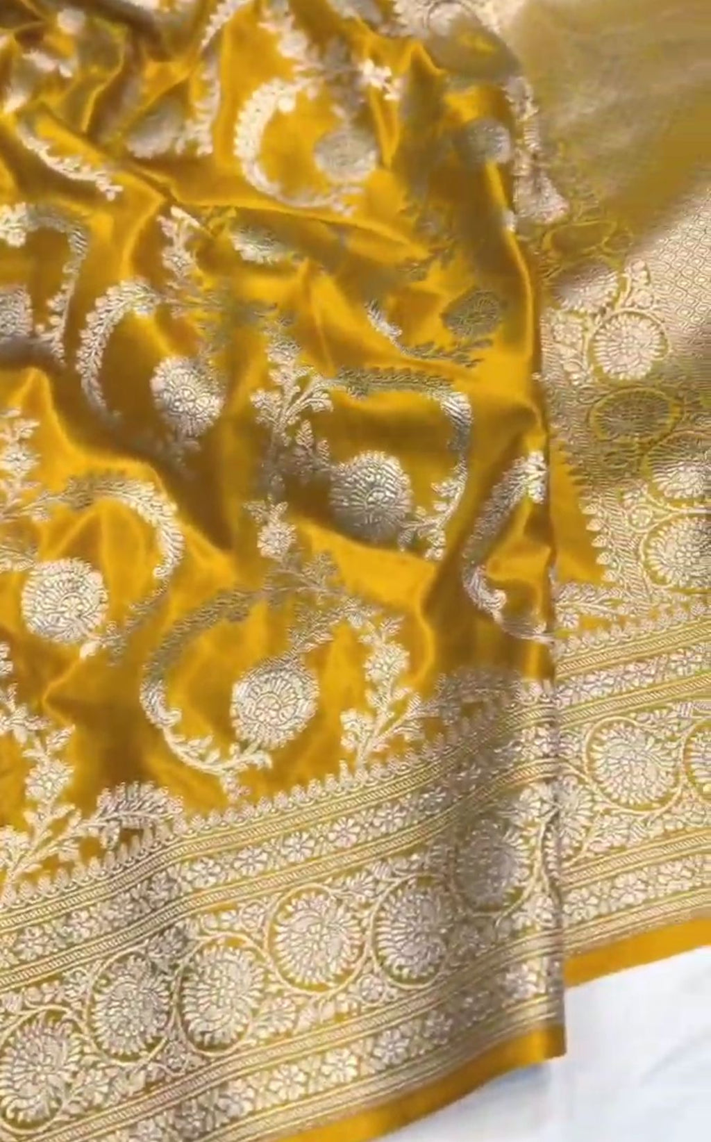 Turmeric Banarasi Mashru Soft Silk Saree