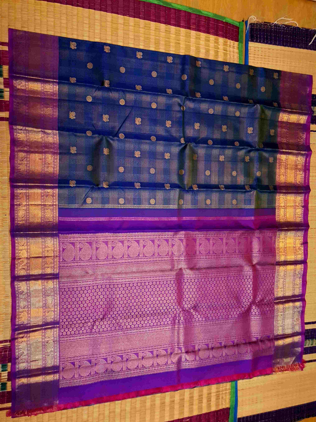 Blue Kanchipuram Handloom 4G Pure Gold Vairaoosi Pattu Silk Saree