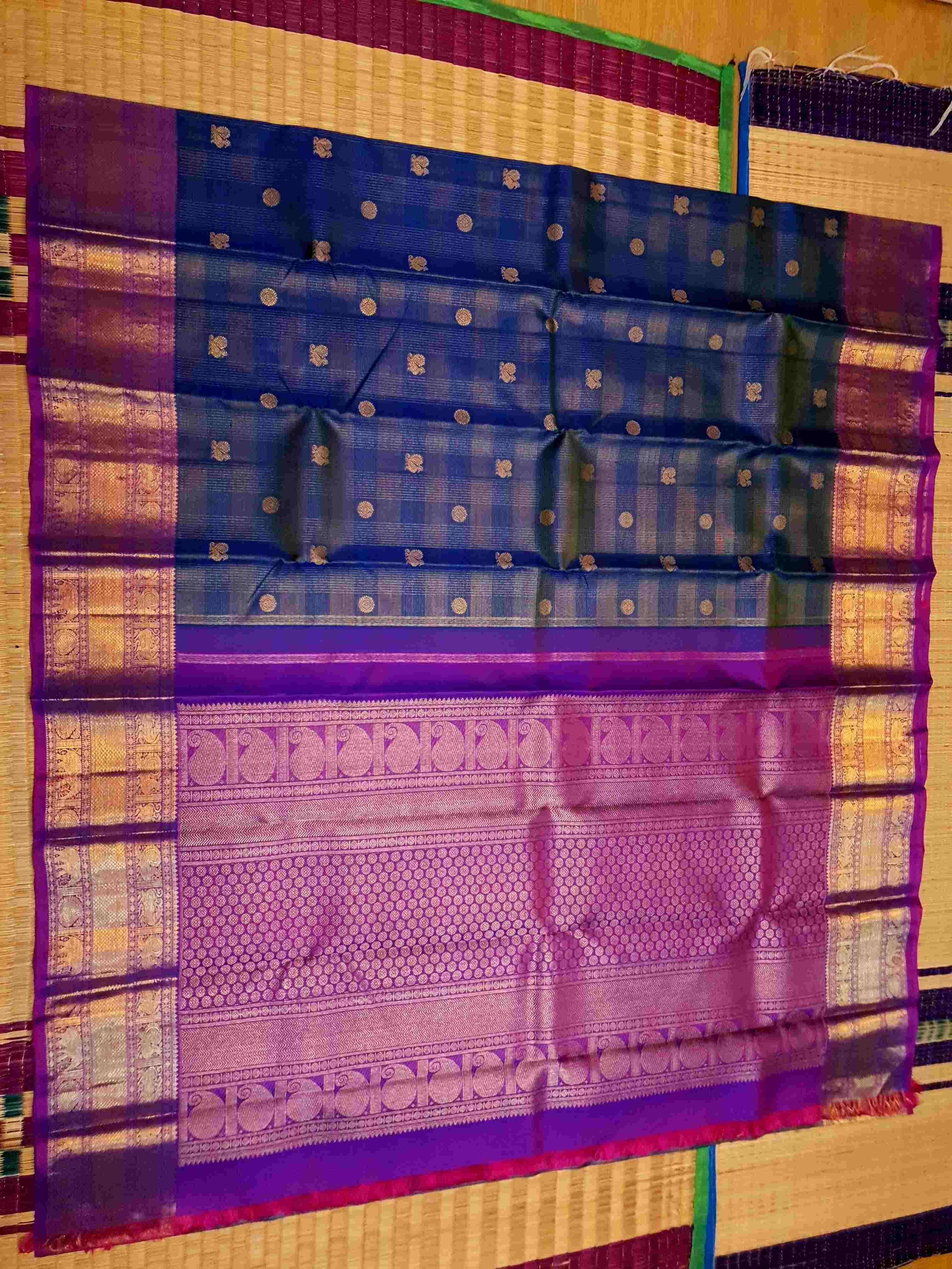 Blue Kanchipuram Handloom 4G Pure Gold Vairaoosi Pattu Silk Saree