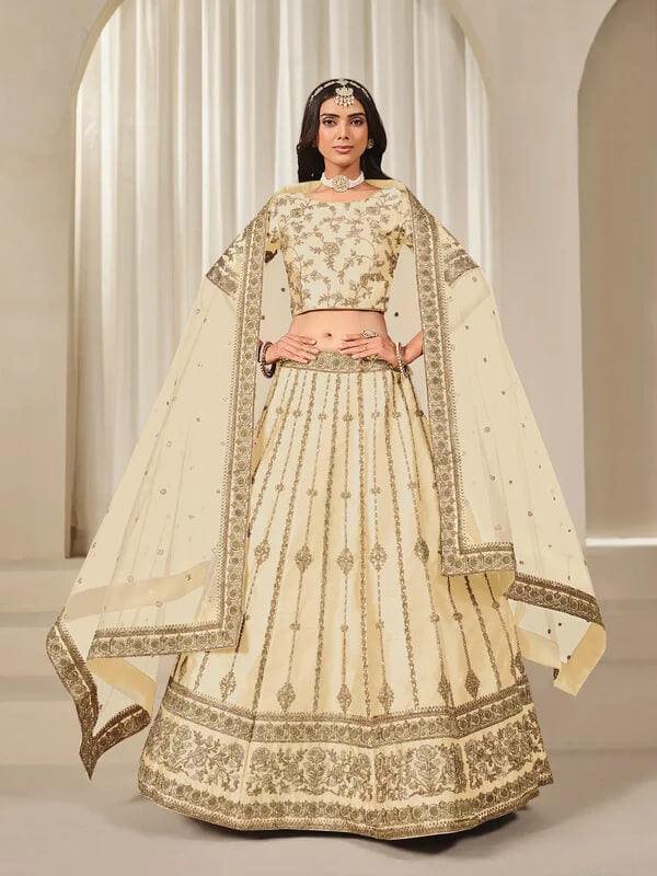 Beige Art Silk Lehenga Choli with Sequins Embroidery