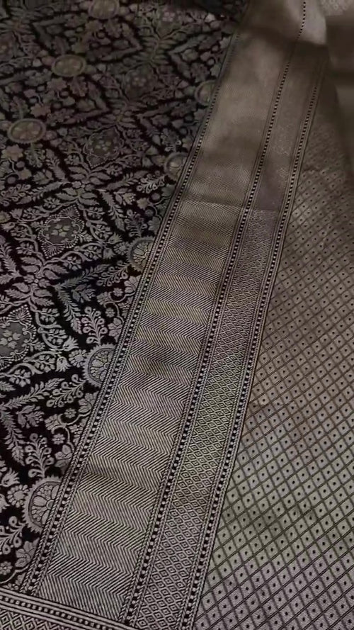 Black Banarasi Handloom Katan Silk Meenakari Saree