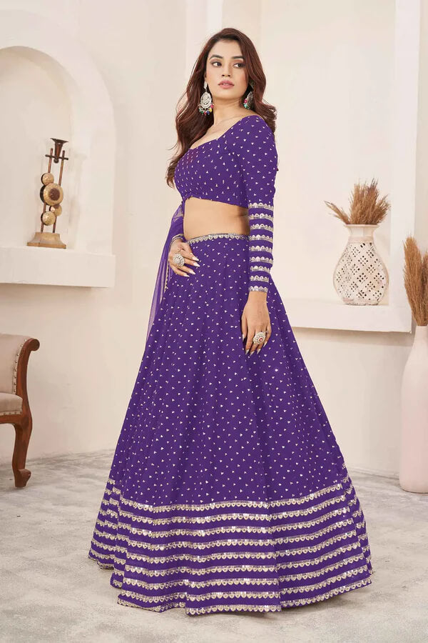 Violet Georgette Lehenga with Zari & Sequins Work