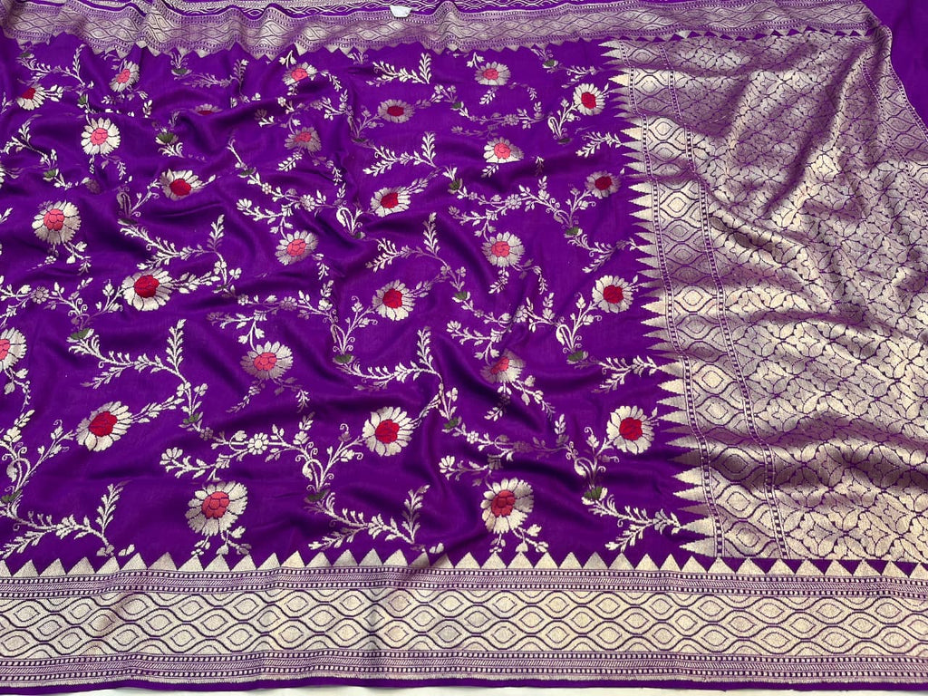 Purple Banarasi Handloom Katan Moonga Silk Water Zari Meenakari Saree