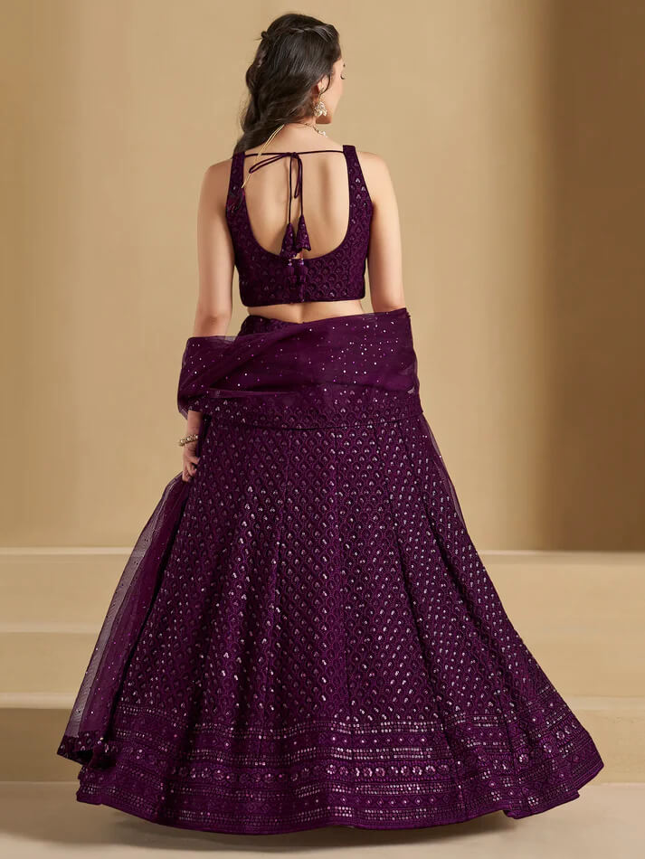 Wine Party Wear Lehenga with Sequins Embroidery
