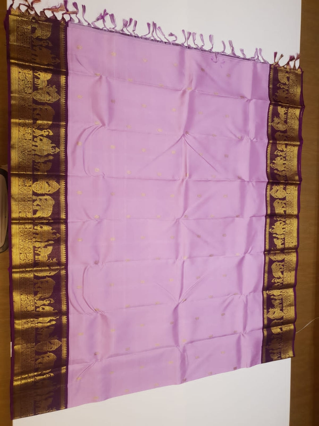 Onion Pink Kanchipuram Handloom 2G Gold Kalyana Pallakku Korvai Silk Saree