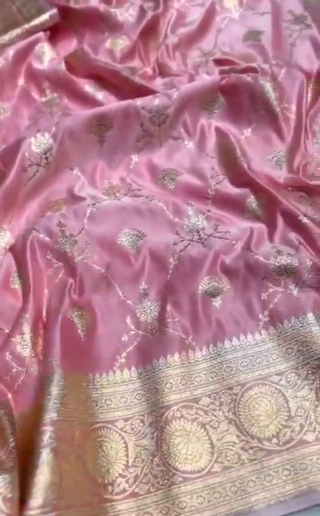 Pink Banarasi Satin Katan Silk Saree