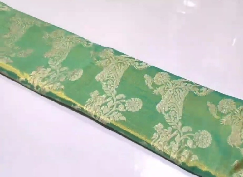Dual Tone Green Kanchipuram Handloom Tissue Brocade Silk Saree