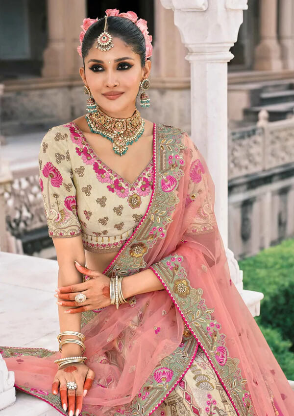 Beige Bridal Lehenga with Exquisite Designer Embroidery