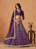 Purple Art Silk Lehenga with Mirror & Embroidery