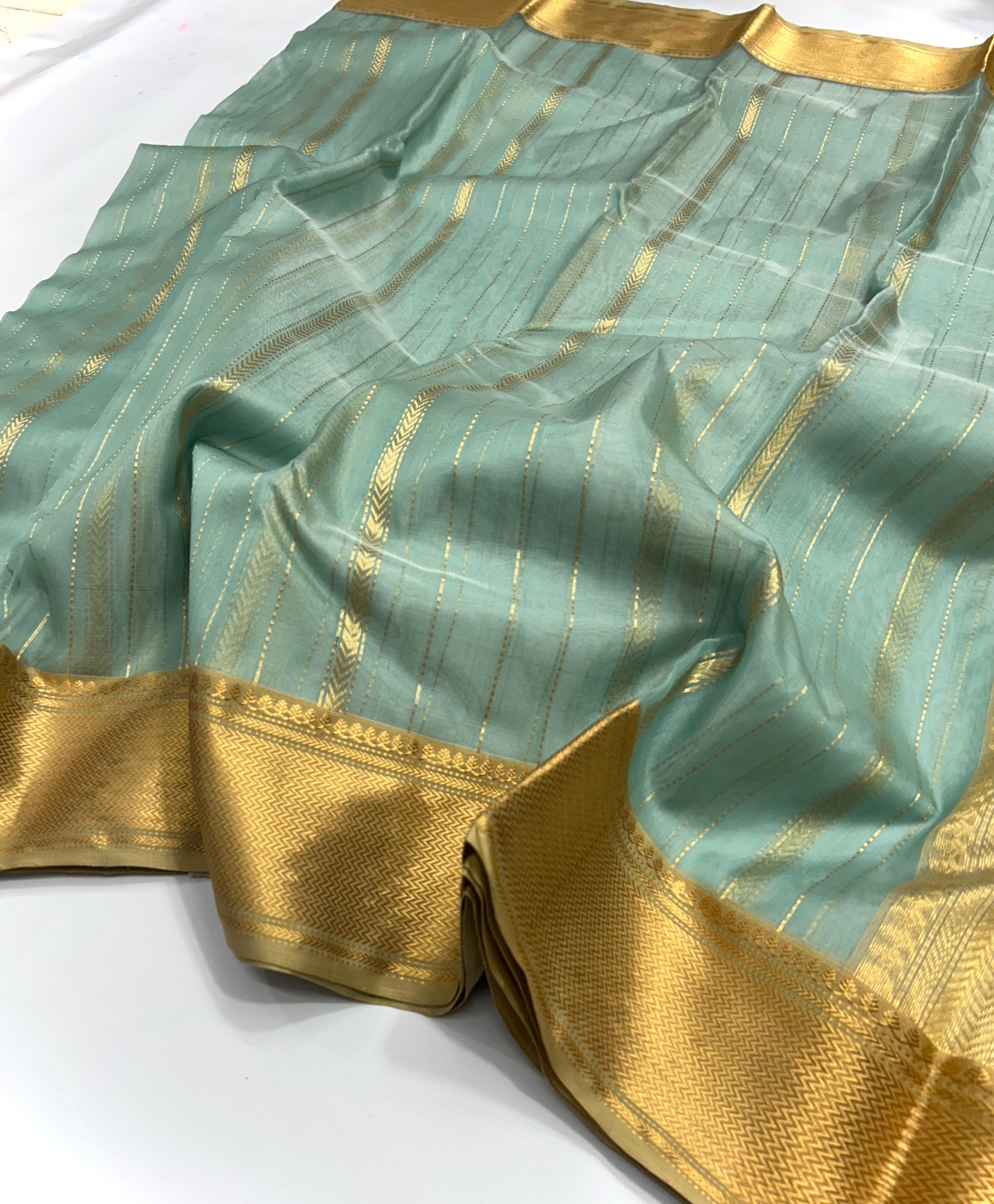 Pastel Green Chanderi Handloom Katan Silk Nakshi Saree