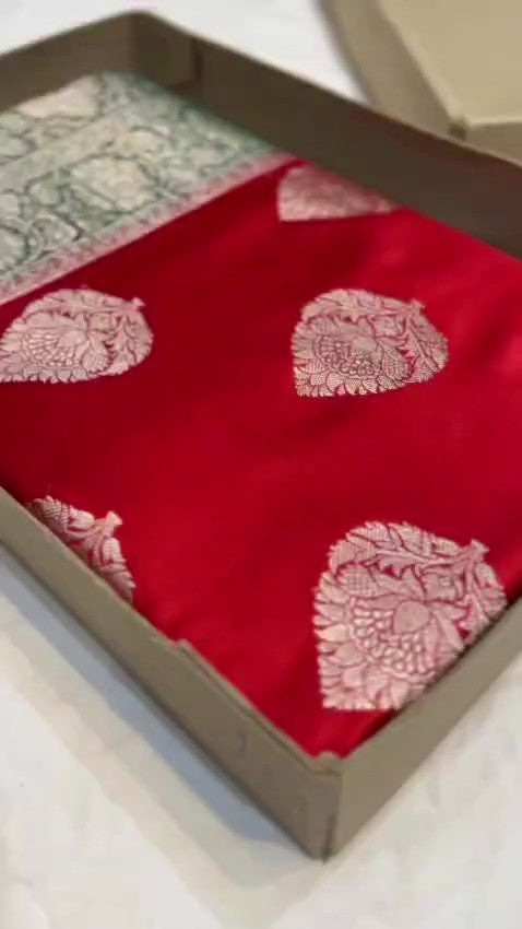 Red Banarasi Mashru Soft Silk Saree