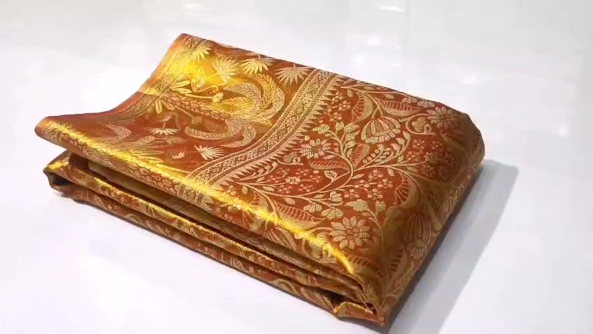 Orange Kanchipuram Handloom Tissue Brocade Silk Saree