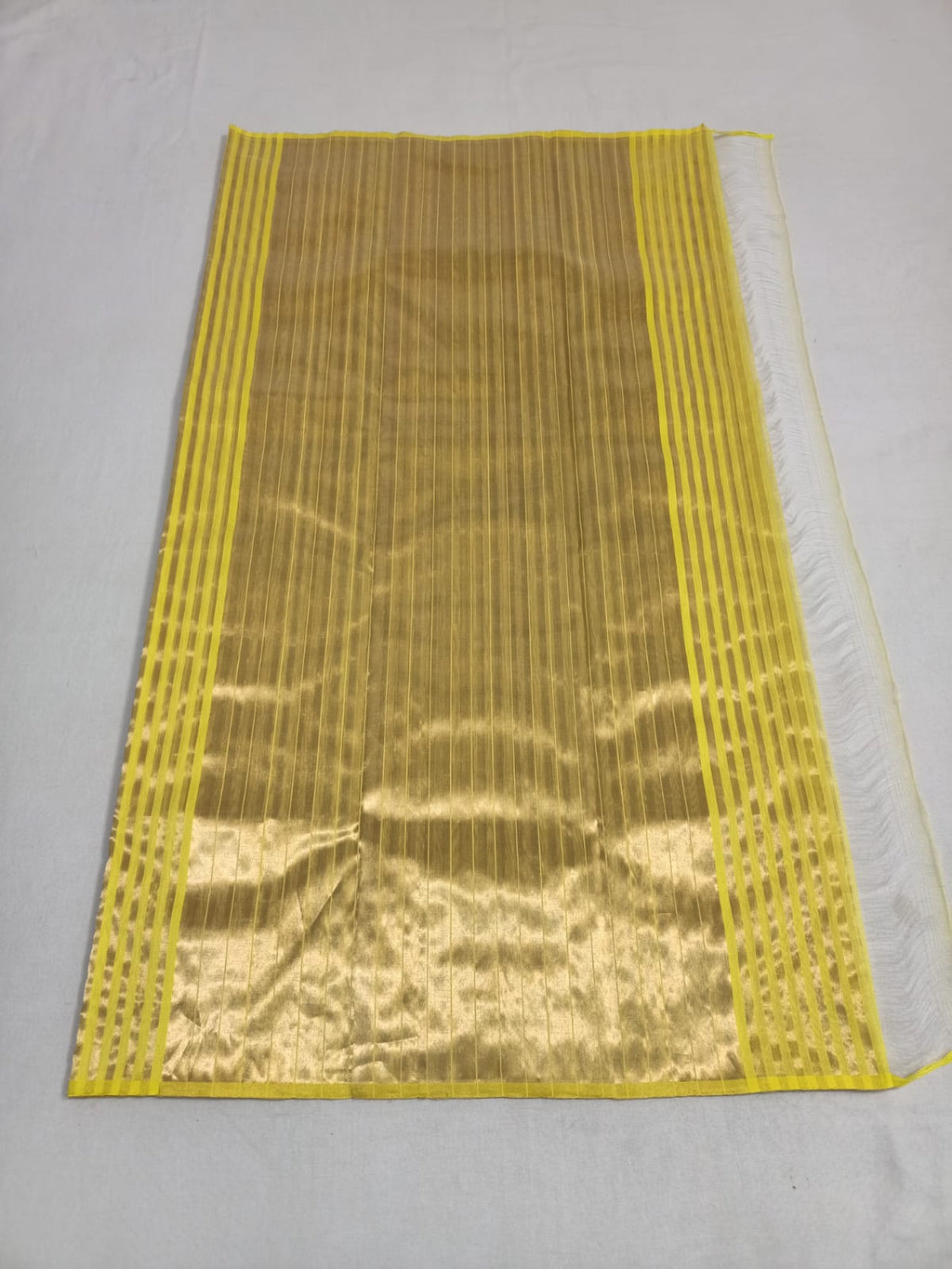 Golden Yellow Chanderi Handloom Cotton Silk Striped Saree