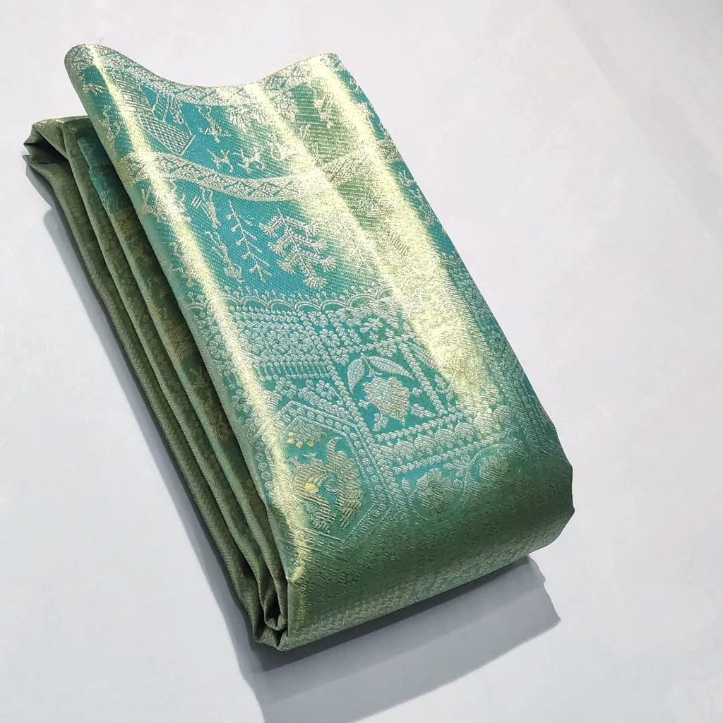 Turquoise Kanchipuram Handloom Tissue Brocade Silk Saree