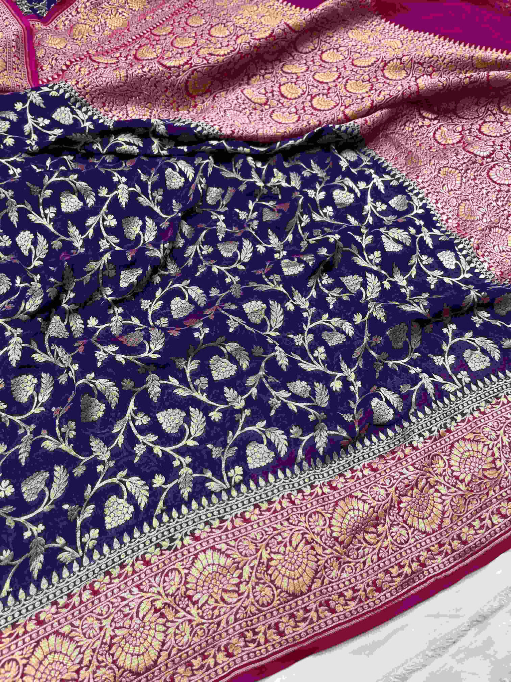 Pink Banarasi Handloom Antique Zari Georgette Silk Saree