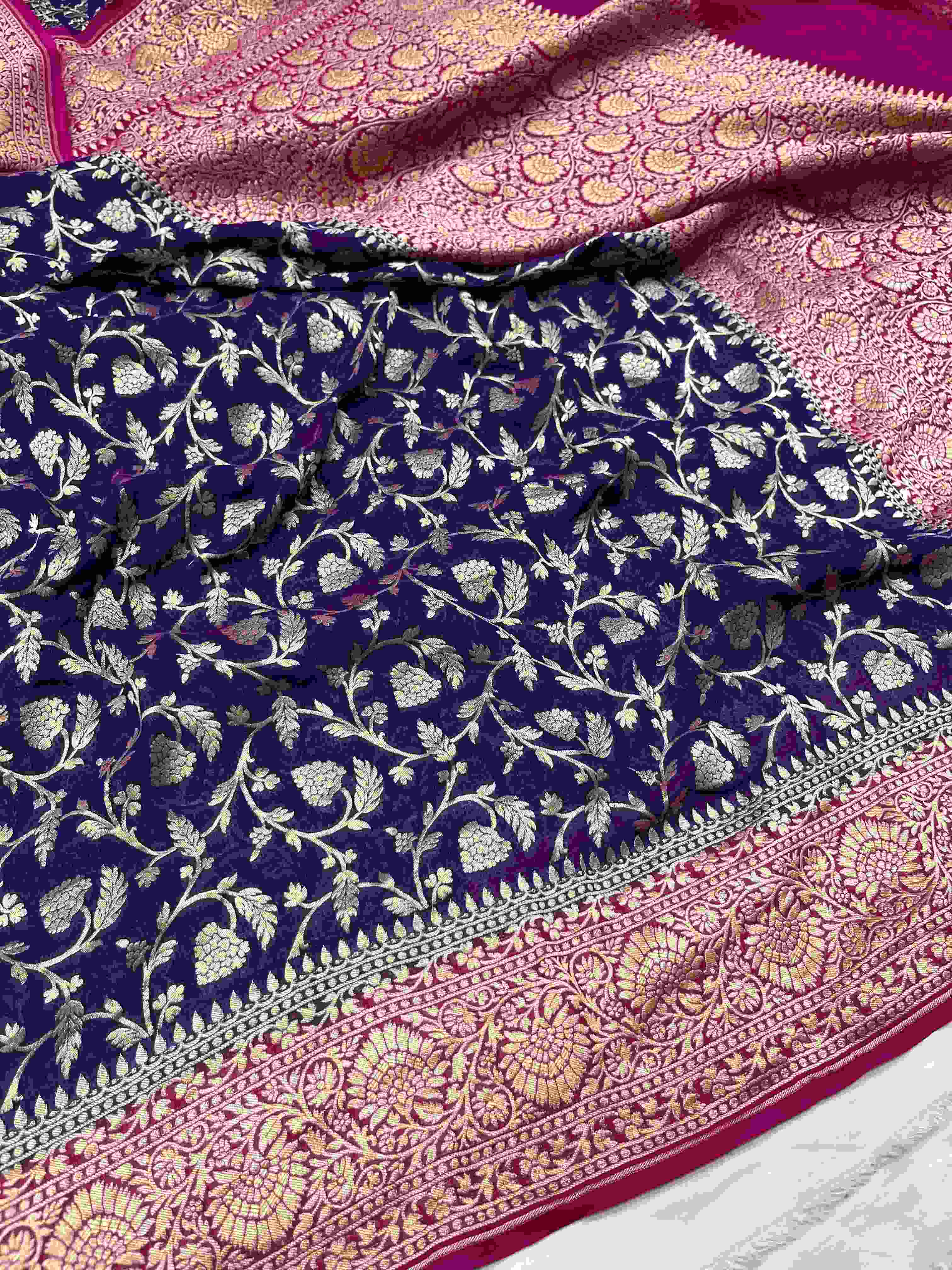 Pink Banarasi Handloom Antique Zari Georgette Silk Saree