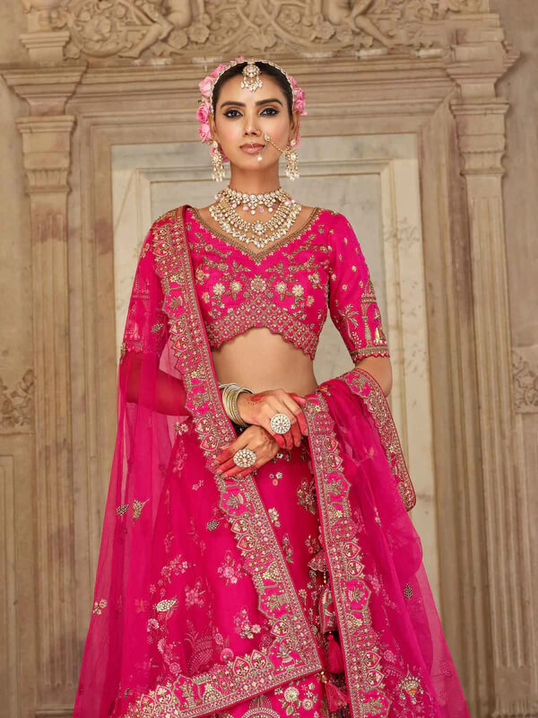 Modern Pink Bridal Lehenga with Khatli Detailing