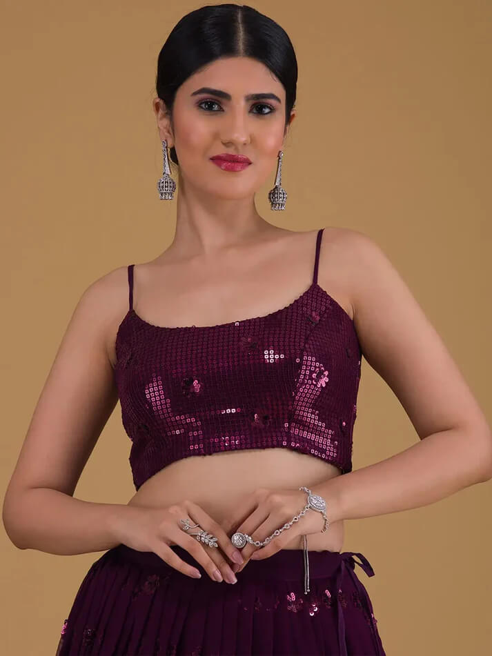 Wine Designer Party Wear Lehenga with Sequins Embroidery