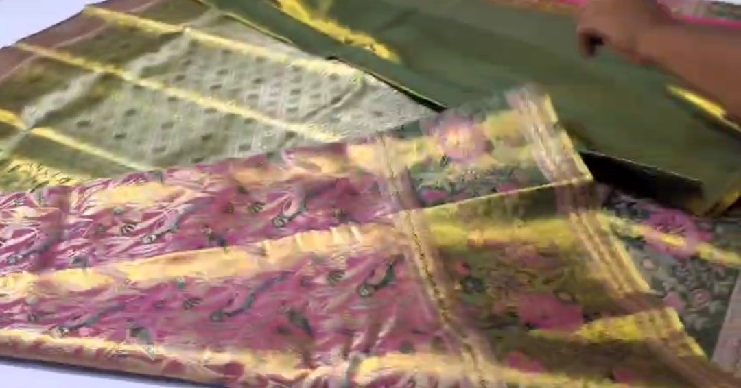 Pink Kanchipuram håndvævet vævsbrokade Meenakari silkesari