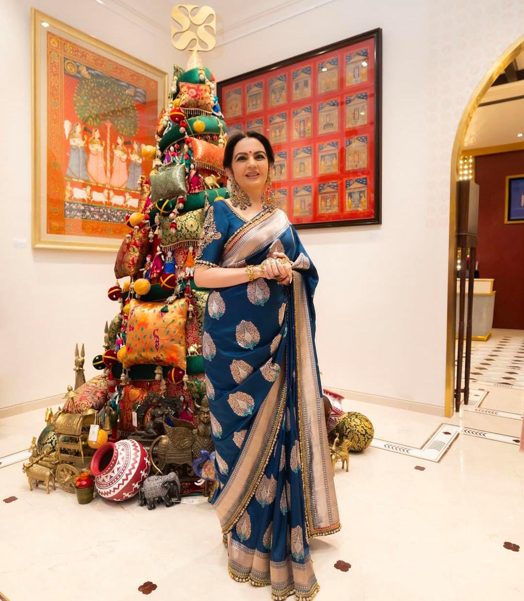 Royal Blue Banarasi Håndvæv Katan Silk Meenakari Saree