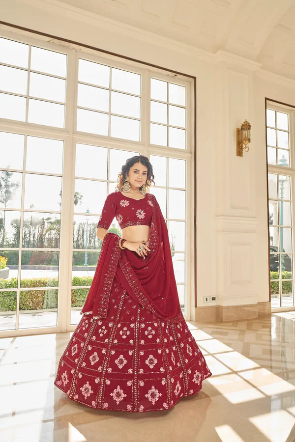 Timeless Red Georgette Embroidered Lehenga choli