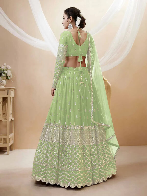 Pista Georgette Lehenga with Sequins Embroidery Work