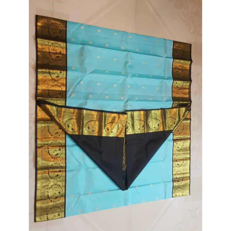 Turquoise Kanchipuram Handloom 2G Gold Baby Shower Korvai Silk Saree