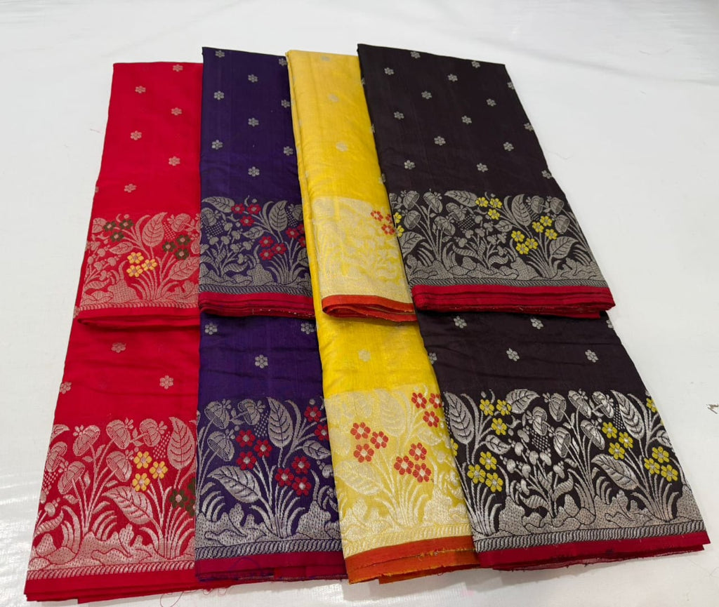 Gurkemeje Chanderi Handloom Pattu Silk Håndværk Saree