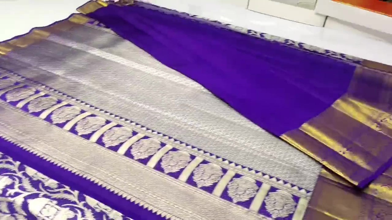 Purple Kanchipuram Handloom Tissue Brocade Silk Saree