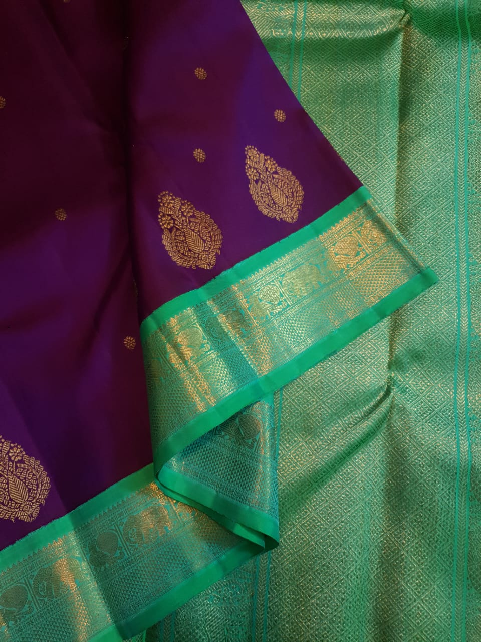 Purple Kanchipuram Handloom 4G Pure Gold Pattu Silk Saree