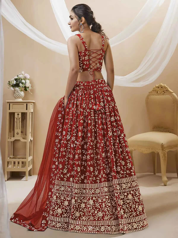 Red Georgette Lehenga with Sequins & Zari Work