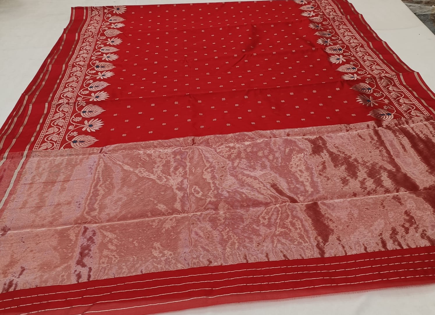 Rustic Red Chanderi Handloom Pattu Silk Meenakari Saree