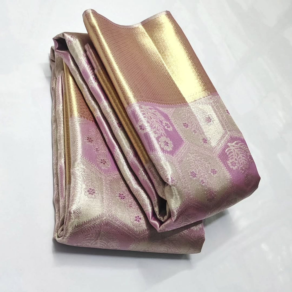 Lavender Kanchipuram Handloom Tissue Brocade Silk Saree