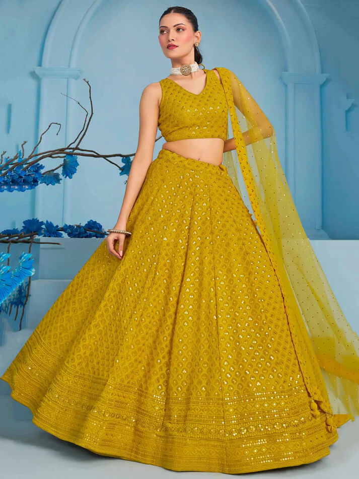 Yellow Lehenga with Sequins Work & Dupatta