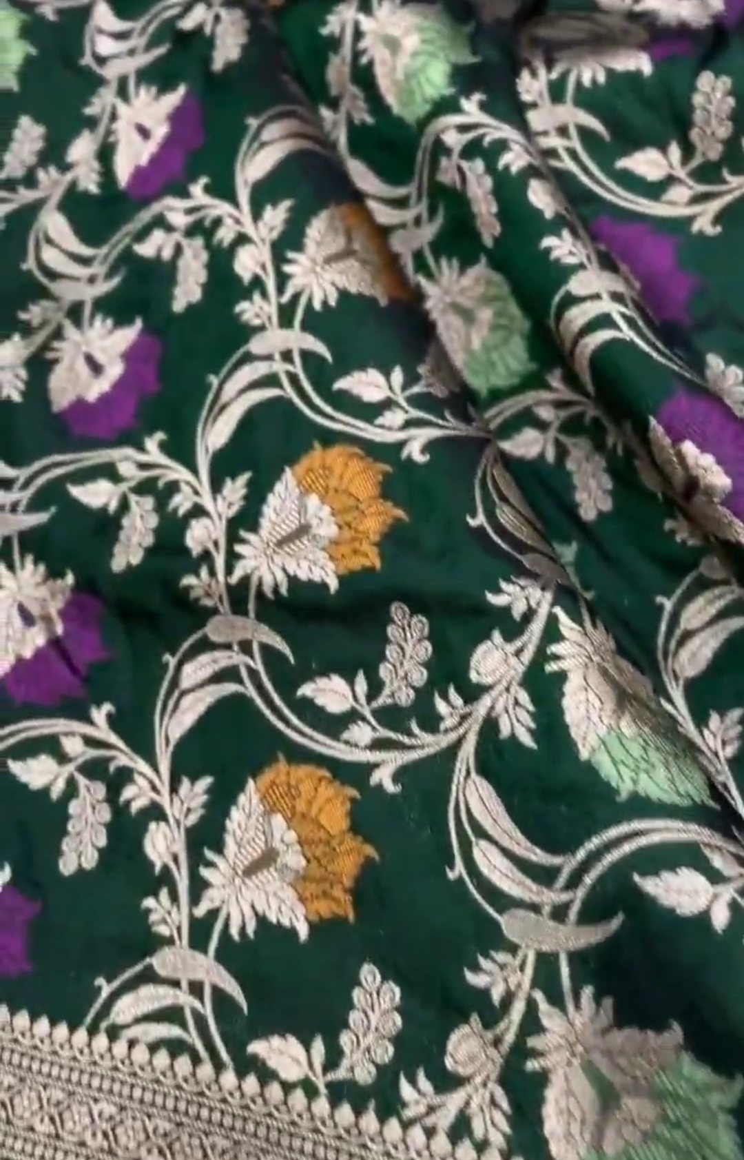 Bottle Green Banarasi Handloom Katan Silk Meenakari Saree