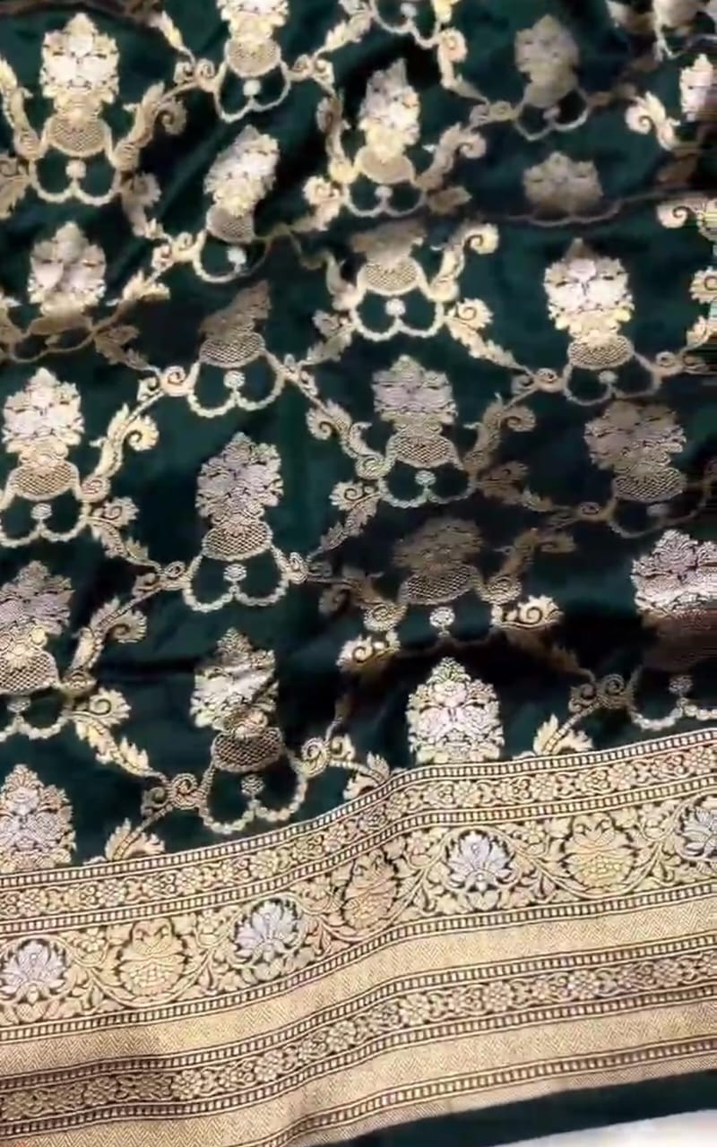 Bottle Green Banarasi Handloom Katan Silk Sona Rupa Saree