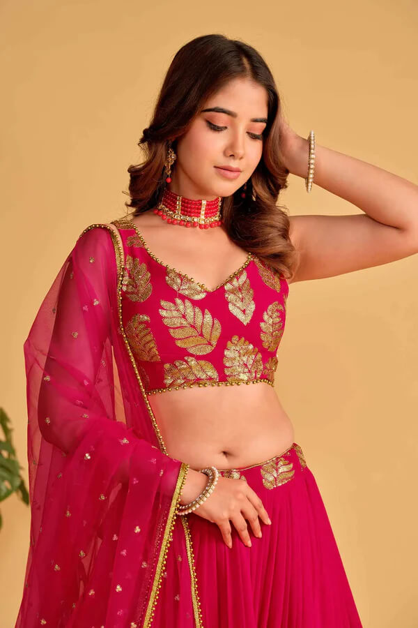 Designer Pink Lehenga Choli with Embroidery