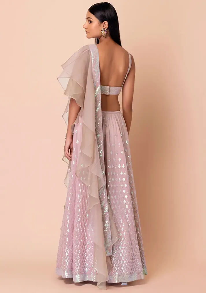Mauve Pink Party Lehenga with Sequins & Ruffle Dupatta