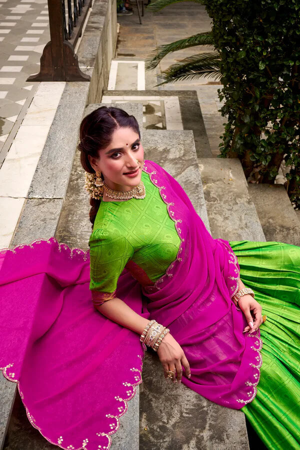 Parrot Green Cotton Lehenga with Intricate Zari Detailing