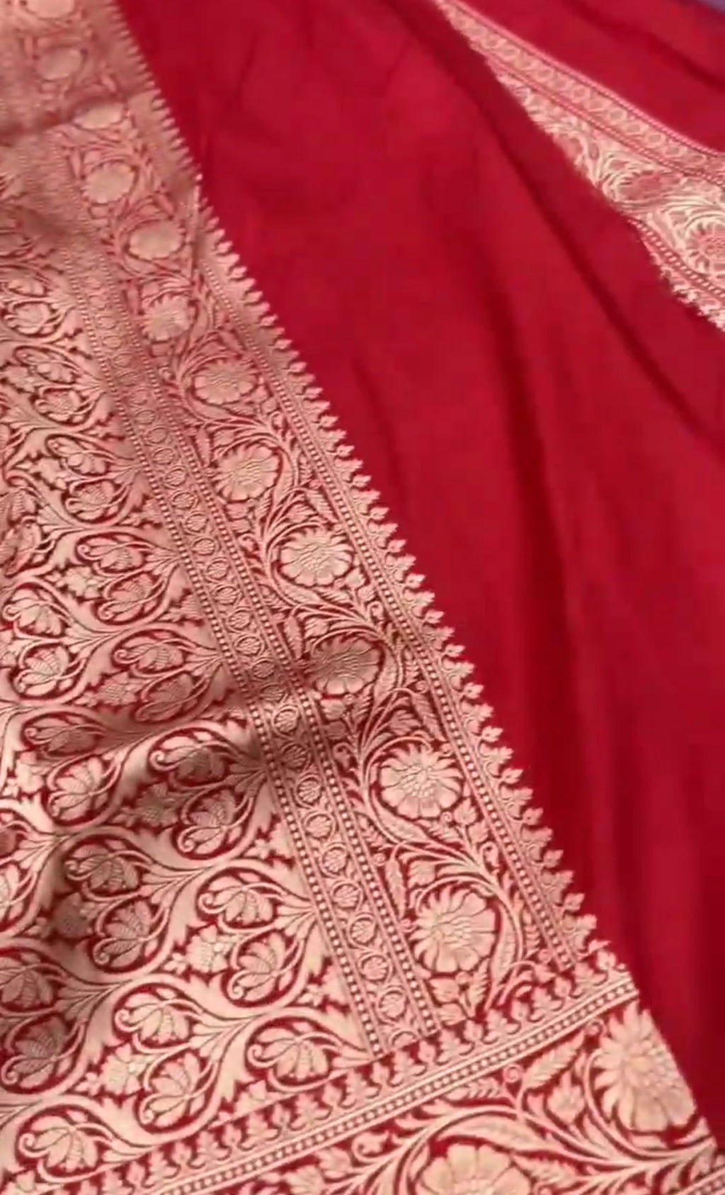 Rød Banarasi Håndvæv Katan Silk Meenakari Saree