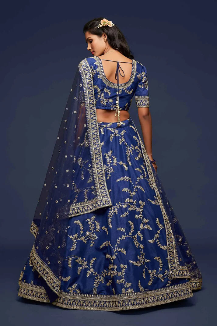 Blue Silk Lehenga with Thread, Zari & Sequins Work